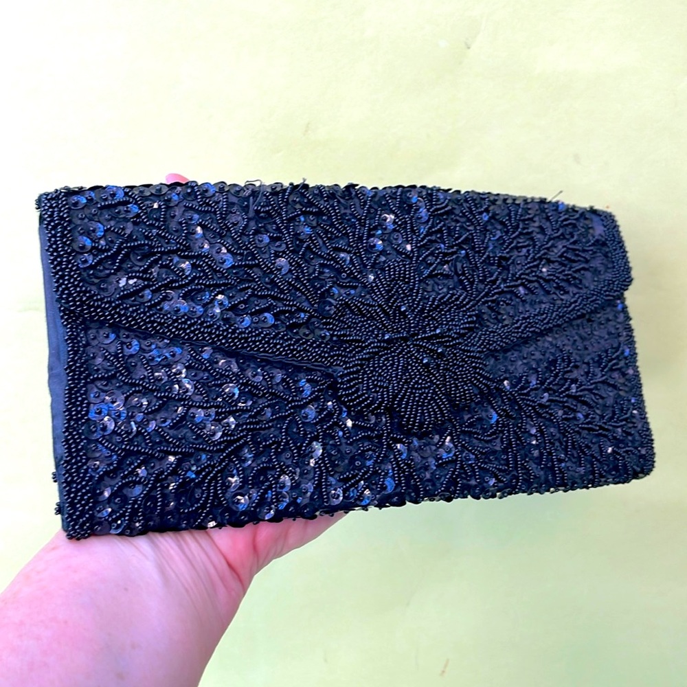 Vintage black Bon Soir all beaded clutch